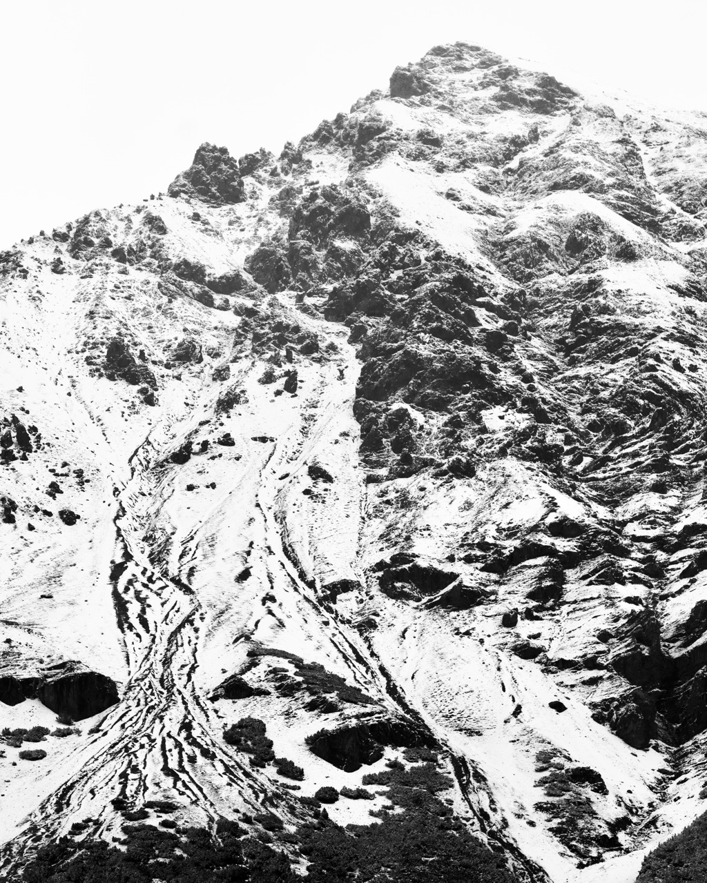 Abstract detail shot of ice, snow and rock, Dolomites, digital photography, 2024