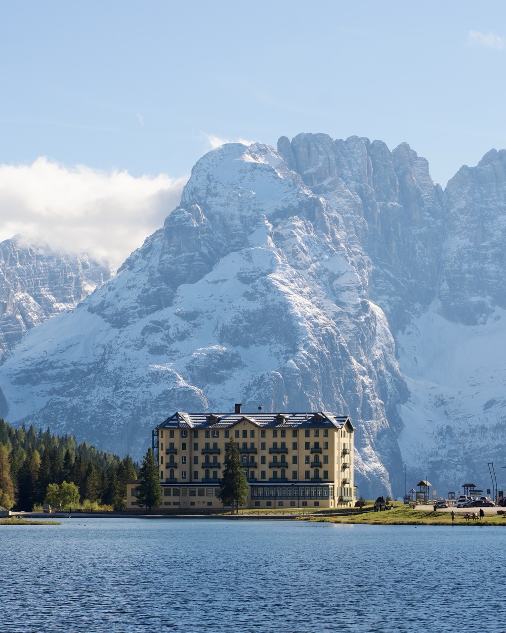 Blue hour in the Dolomites, jagged peaks against deep twilight sky, Lake Misurina, Grand Hotel Misurina, 2024