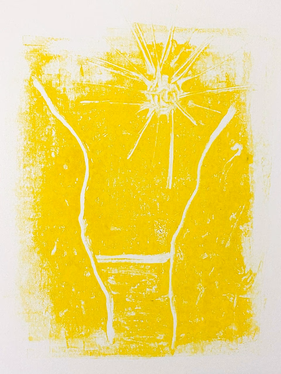 Monotype print, Rocky ravine leading down to the sea side, surrounded by swooping cliffs on both sides, Wied Babu valley, Wied iz-Zurrieq, Zurrieq, Malta