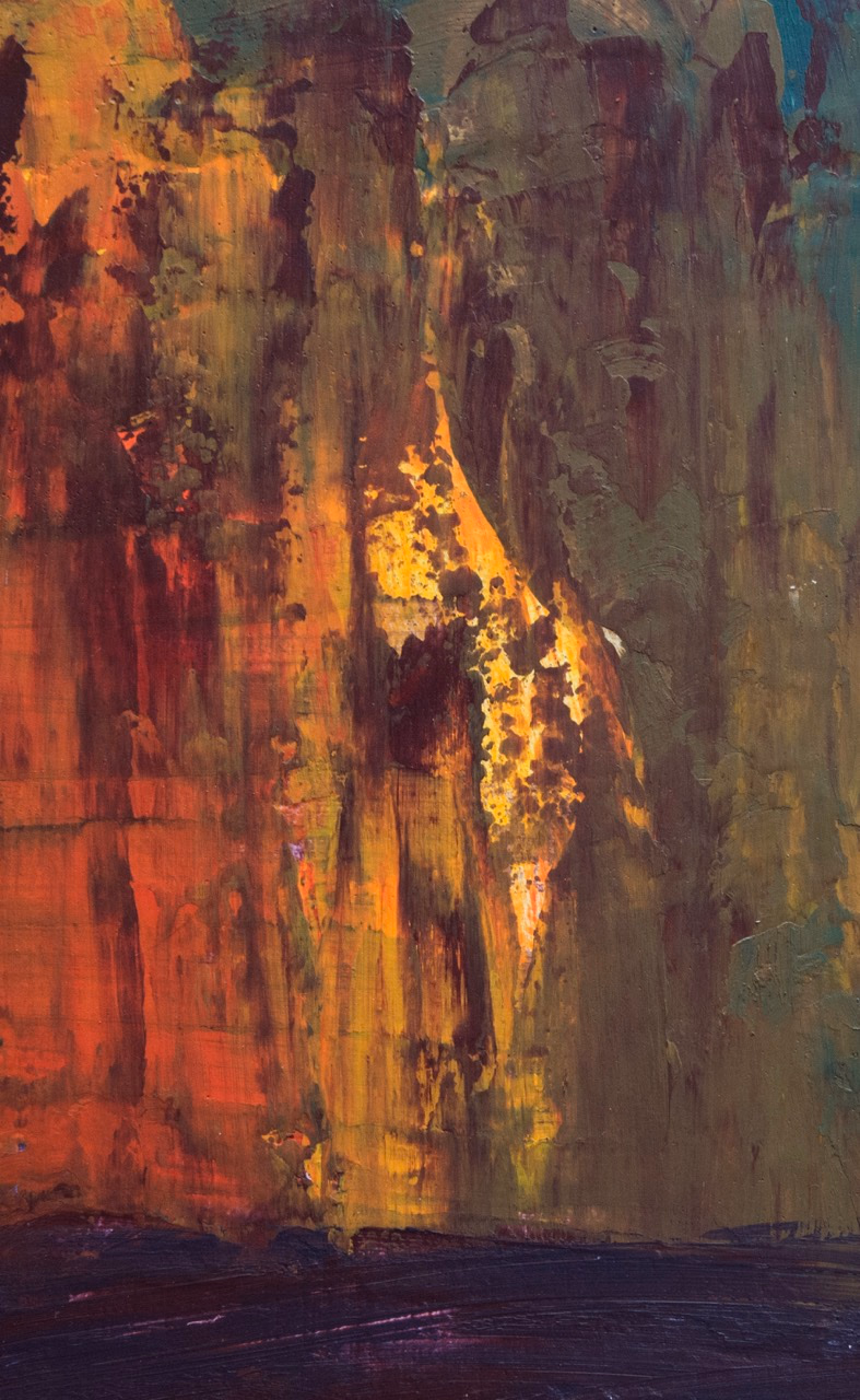 abstract painting depicting the scorching sun and summer of malta, acrylics on plywood, 2016
