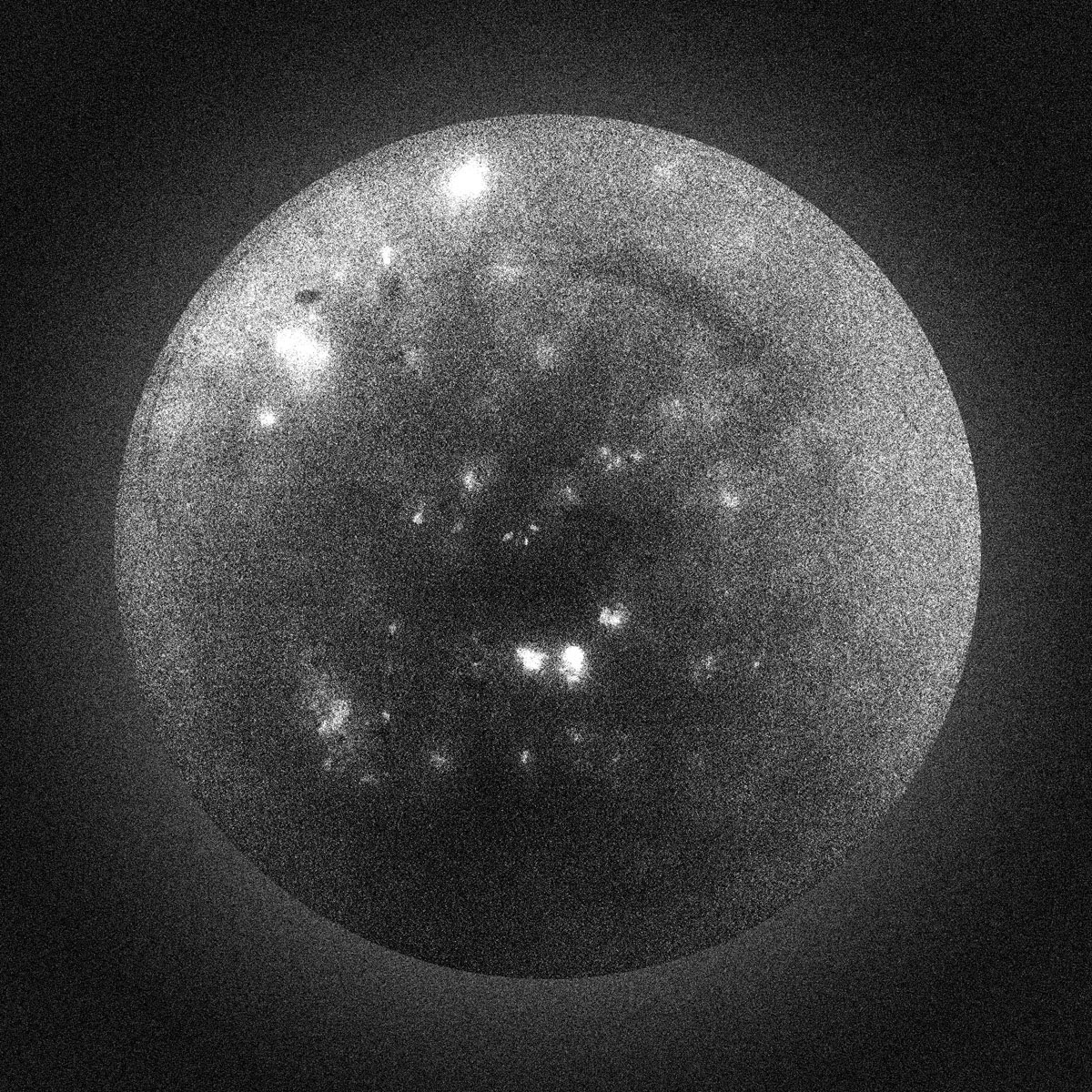 Abstract planet with scattered light points, photographed drink residue, digital media, 2013-2016