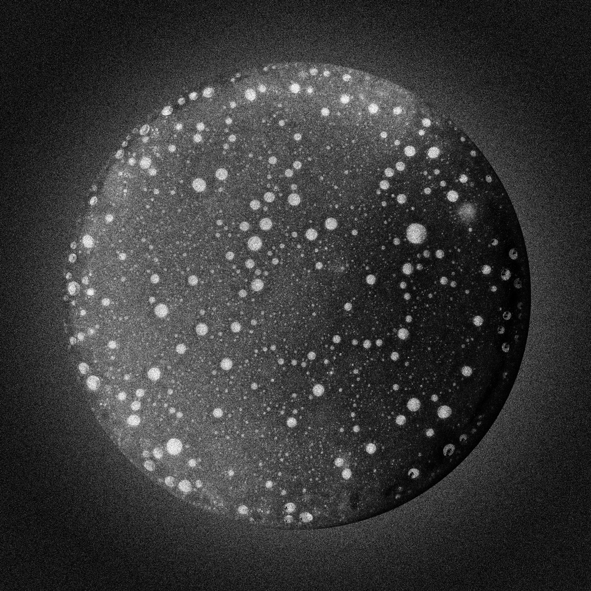 Abstract deep space scene, scattered light forms from drink residue, digital media, 2013-2016